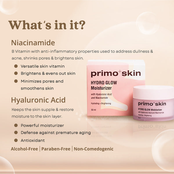 Primo+Skin Hydro Glow Facial Moisturizer w/ Hyaluronic Acid And Niacinamide 50g